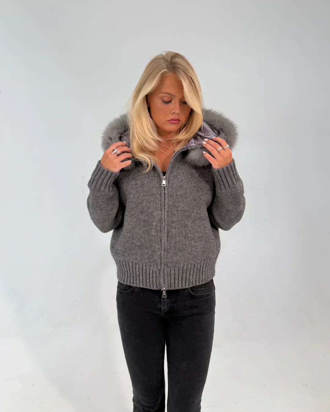 Fur Jacket Satin - Gray