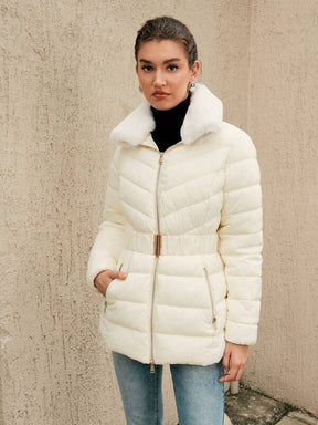 Plüschkragen Steppjacke mit Reißverschluss