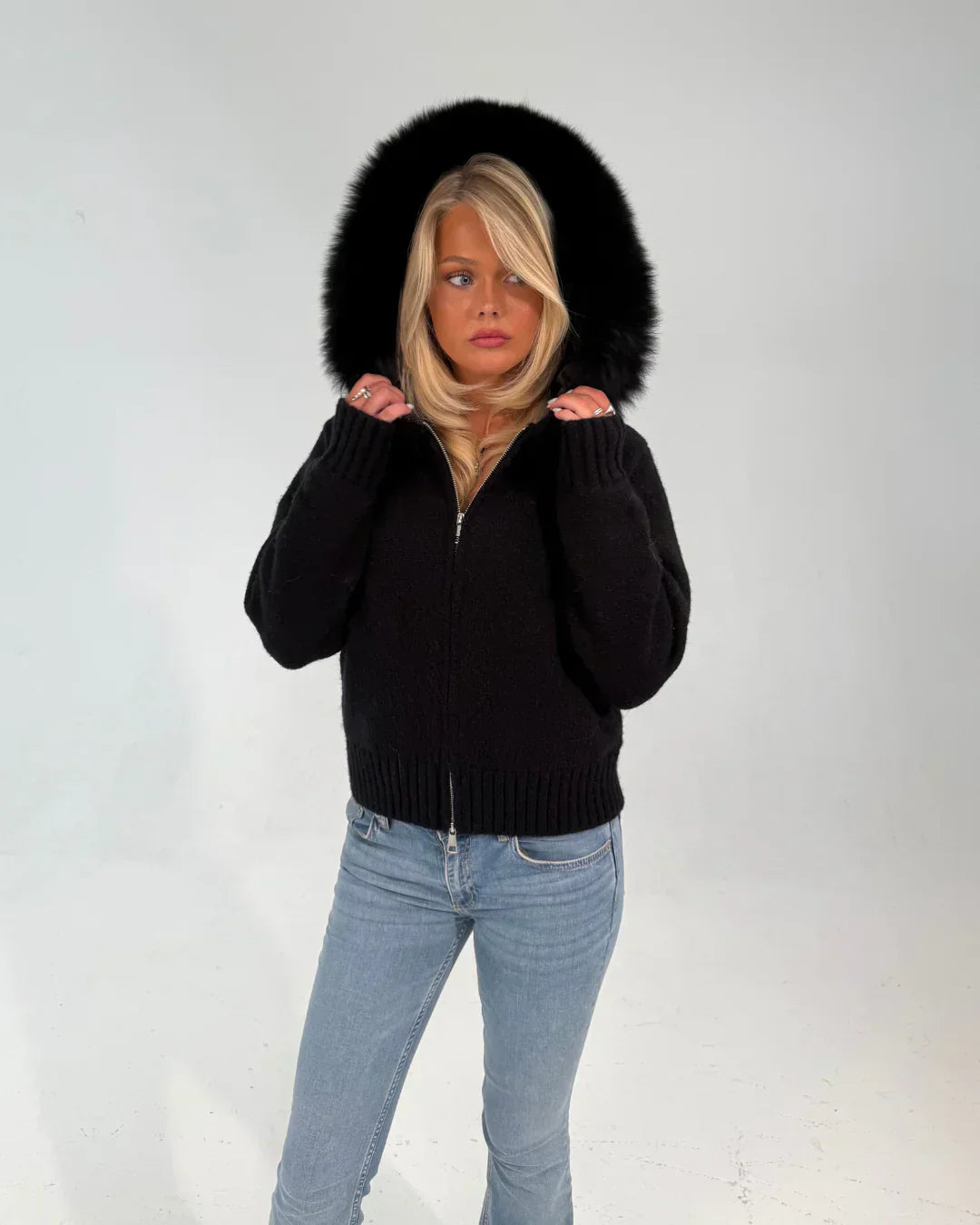 Fur Jacket Satin - Black