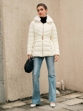 Plüschkragen Steppjacke mit Reißverschluss