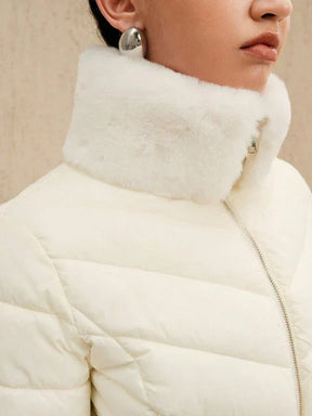 Plüschkragen Steppjacke mit Reißverschluss