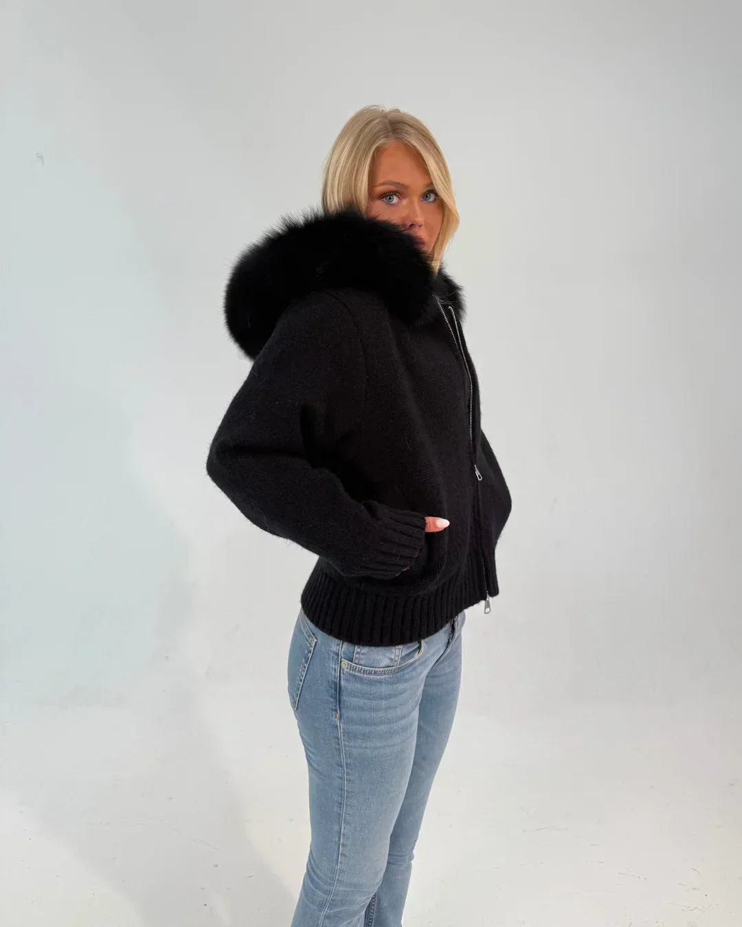 Fur Jacket Satin - Black