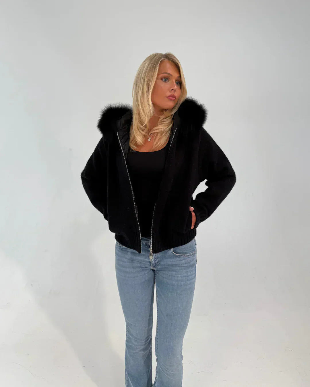 Fur Jacket Satin - Black