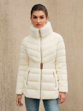 Plüschkragen Steppjacke mit Reißverschluss