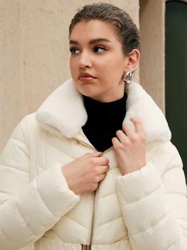 Plüschkragen Steppjacke mit Reißverschluss