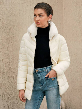 Plüschkragen Steppjacke mit Reißverschluss